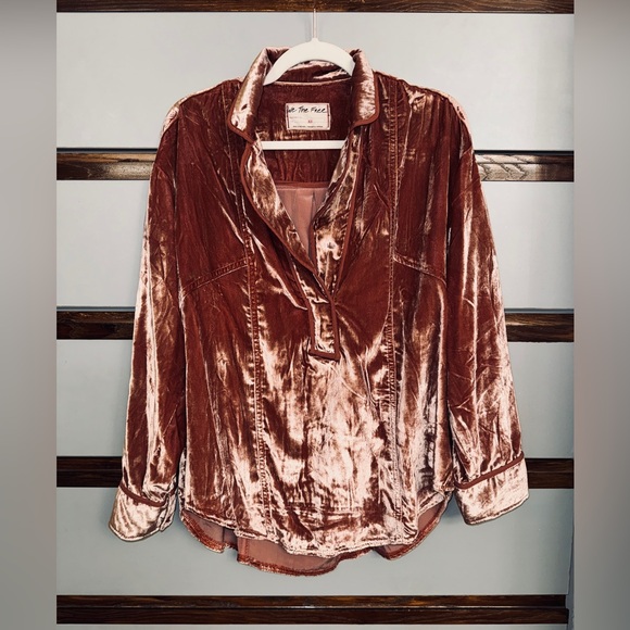 Free People We The Free Luxy Solid Velvet Shirt Cedar Wood Size XS RARE Sold Out - Picture 10 of 12